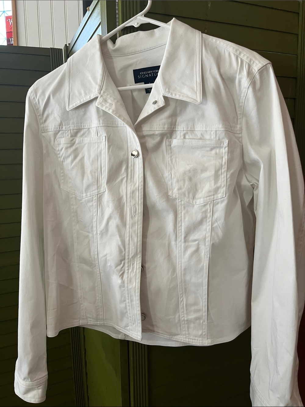 Jones New York White Button-Front Jean Jacket cotton blend